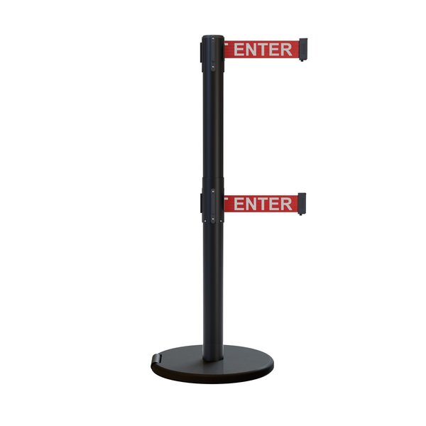 Montour Line Retractable Belt Dbl Roller Stanchion, 2.5ft Black Post  9ft. R.Caus ME630D-BK-CAURW-90